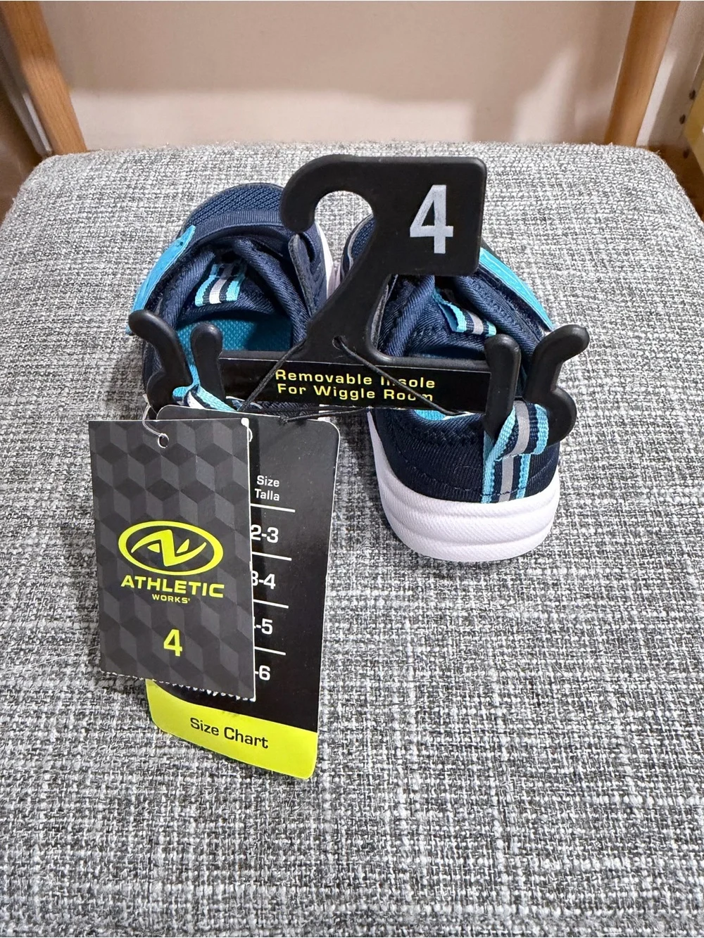 Athletic Infant Navy Blue Velcro Shoes with Light Blue Accent